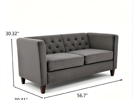 Button Tufted Loveseat, 2 Seater With Square Arm Couch For Living Room