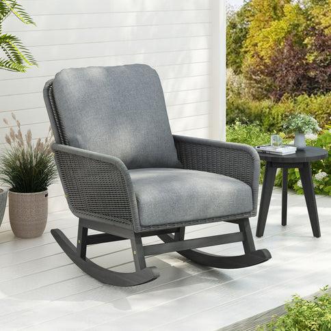 Contemporary Minimalist Wicker Rocking Chair With Soft Cushions