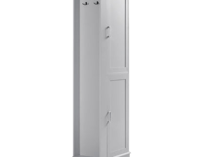 Tall Freestanding Bathroom Storage Cabinet With Adjustable Shelves And Side Hooks