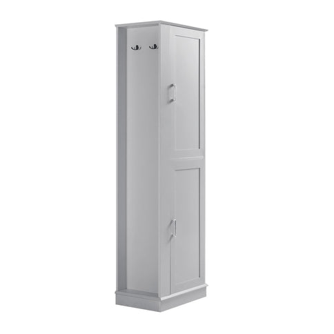Tall Freestanding Bathroom Storage Cabinet With Adjustable Shelves And Side Hooks