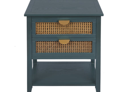 2 Drawer Side Table, Natural Rattan