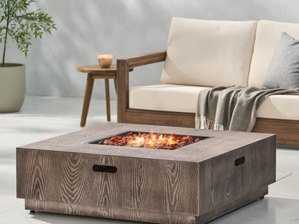 Wellington Square Iron Fire Pit With Wood Pattern Design And 50, 000 Btu Output
