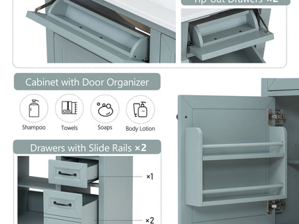 Bathroom Vanity With Sink, 2 Tip Out Drawers, Soft Close Hinges - Gray