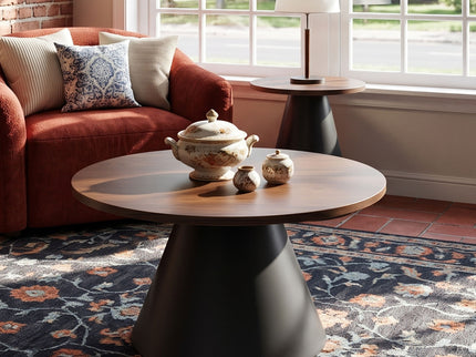Nesting Coffee Table, Adjustable Foot Pads For Living Room (Set of 2) - Walnut / Black