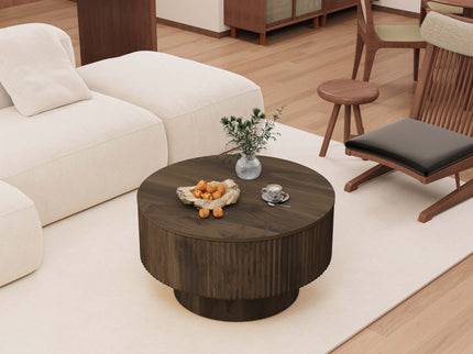 Modern Circular Coffee Table With Stripe Design And Storage Space