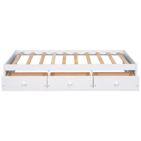 Twin Size Platform Storage Bed With 3 Drawers - White