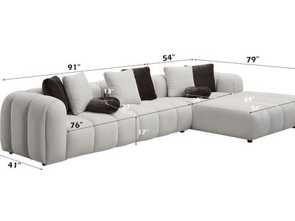 Manilla - Sectional Sofa With 8 Pillows - Ivory White