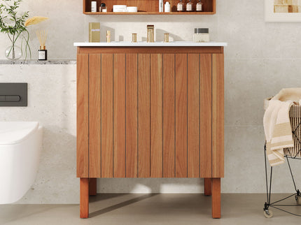 Bathroom Vanity With Sink, Minimalist Design, 45 Degrees Free Handle Doors - Antique Natural