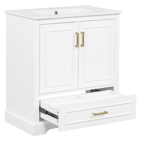 Bathroom Vanity With Sink, 1 Divided Drawer And 2 Soft Close Doors With Double Shelf