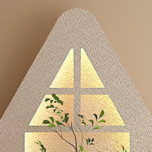 Adjustable 3 Color LED Sandstone Wall Decor With Simulated Plants, Glass Vase & Rabbit Statue - Light Coffee
