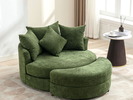 360° Swivel Accent Barrel Chair With Storage Ottoman & 4 Pillows, Modern Leisure Chair Round Accent For Living Room