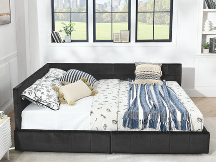 Mid-Century Storage Upholstered Tufted Bed Frame With Backrest And Armrests