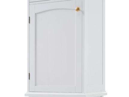 Tall Bathroom Storage Cabinet With Glass Doors, Free-Standing, Two Drawers, And Adjustable Shelves, Board, Painted Perfect For Displaying Your Favorite Items