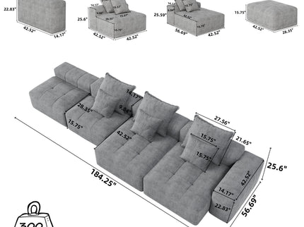 Modern Oversized Diy Combination Modular Sectional Sofa & Pillows