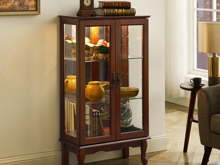 Curio Cabinet Lighted Curio Diapaly Cabinet With Adjustable Shelves And Mirrored Back Panel, Tempered Glass Doors (3 Tier), (E26 Light Bulb Not Included)