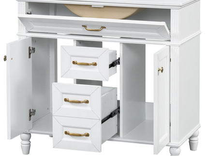Bathroom Vanity With Sink, Flip-Out Top Drawer, Soft Close Doors, 2 Storage Drawers