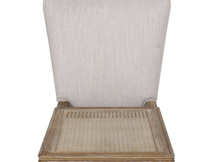 French Country Dining Chair With Rectangular Cane Backrest And Smooth Upholstered Seating