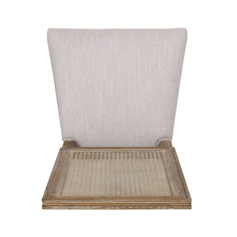 French Country Dining Chair With Rectangular Cane Backrest And Smooth Upholstered Seating
