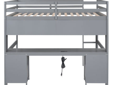 Loft Bed With Desk, Cabinets, Drawers, Charging Station And Bedside Tray