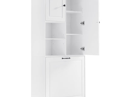 Modern Tall Storage Cabinet With Adjustable Shelves, Flip-Out Basket & Enclosed Doors