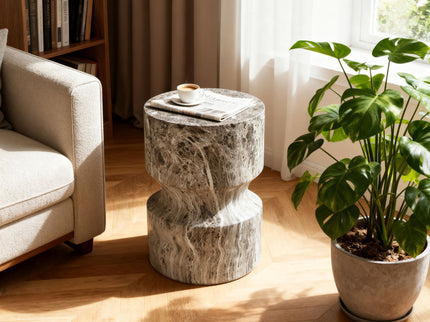 Outdoor Geometric Round End Table - Marble