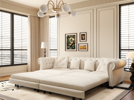 3 In 1 Convertible Sleeper Sofa Bed With Movable Ottoman
