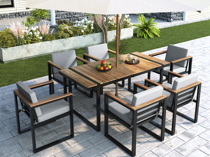 7 Pieces Outdoor Dining Set Patio Dining Table And Chair Set With And Removable Cushions For Patio