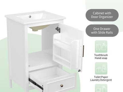 Modern Bathroom Vanity With Sink, Cabinet Storage, Drawer & Adjustable Feet