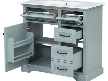 Bathroom Vanity With Sink, 2 Tip Out Drawers, Soft Close Hinges - Gray