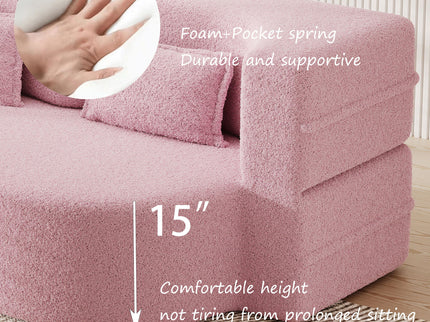 Modern Floor Sofa, With 2 Pillows, Convertible Teddy Fabric Foam Filled Bed