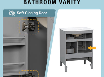 Modern Bathroom Vanity With Sink, Freestanding Cabinet With Drawers And Shelves