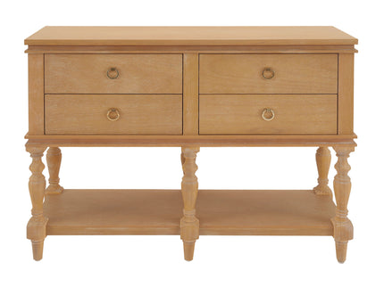 Console Table With 4 Soft Close Drawers, Thick Bottom Shelf For Living Room - Natural