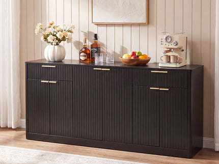 Large Fluted Buffet Sideboard, Wine Bar Storage Cabinet With 6 Doors & 2 Drawers