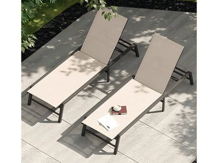 Outdoor Chaise Lounge & Adjustable Backrest (Set of 2) - Beige