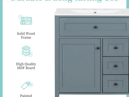 Bathroom Vanity With Sink, 3 Drawers And Adjustable Shelf
