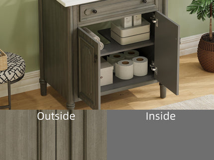 Vintage Bathroom Vanity With Sink, Rustic Cabinet With Soft Close Doors
