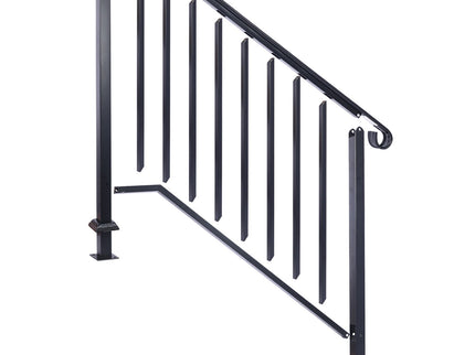 Handrails For Outdoor Steps, Fit 2 Or 3 Steps Outdoor Stair Railing, Wrought Iron Handrail, Flexible Porch Railing, Transitional Handrails For Concrete Steps Or Wooden Stairs