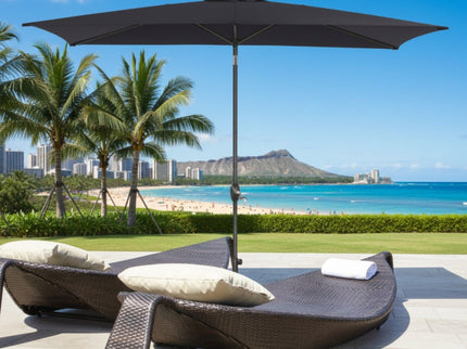 Rectangular Patio Umbrella With Crank Tilt, Polyester UV-Resistant Canopy
