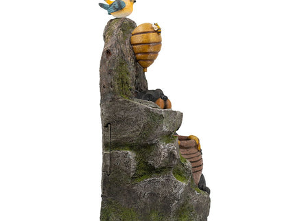 Decorative Two Tiered Water Fountain With Woodland Animal Design, Outdoor Fountain With Light And Pump - Dark Gray
