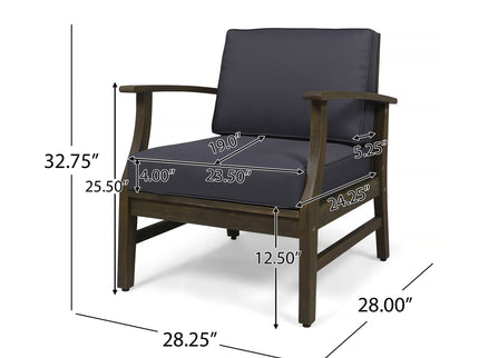 Enchanting Outdoor Club Chair With Slat Panel Design And Water Resistant Cushion - Dark Gray