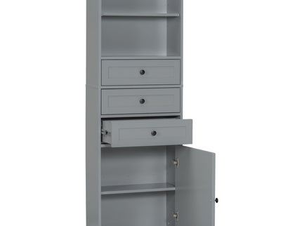 Tall Storage Cabinet With 3 Drawers And Adjustable Shelves For Bathroom