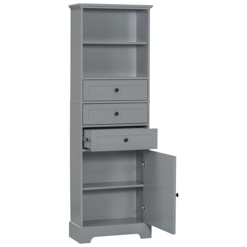 Tall Storage Cabinet With 3 Drawers And Adjustable Shelves For Bathroom