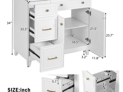 Bathroom Vanity With Sink, Soft Close Doors, Adjustable Shelves