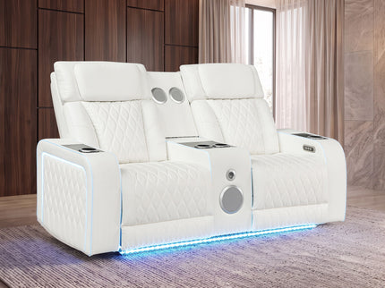 Electra - Power Reclining Loveseat With Power Headrests, Console, Speakers, Massage, LED Lighting And USB Control