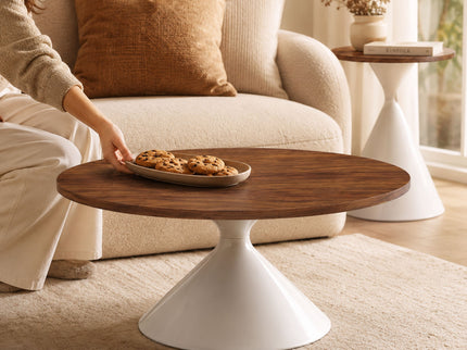 2 Piece Round Coffee Table Set - Walnut / White