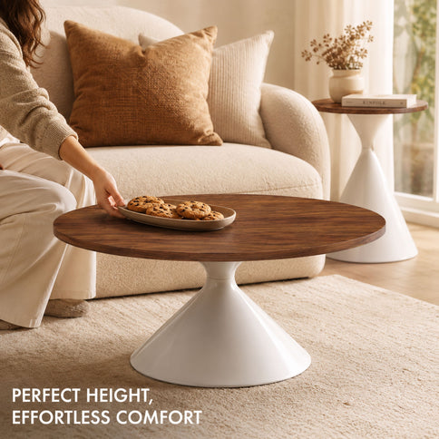 2 Piece Round Coffee Table Set - Walnut / White
