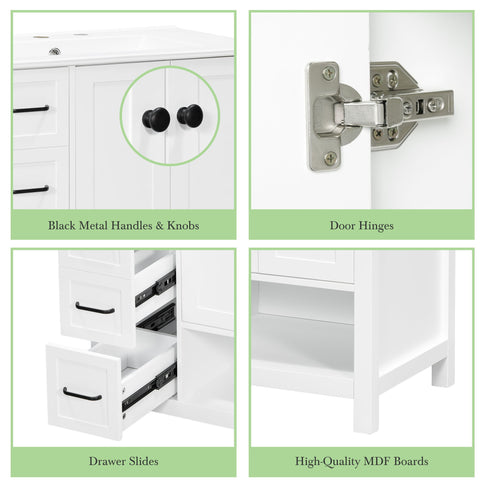 Bathroom Vanity With Sink Top, Bathroom Vanity Cabinet With 2 Doors And 2 Drawers, Open Shelf