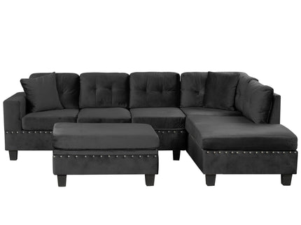 Modern Sectional Sofa With Storage Ottoman, L - Shape Couch With 2 Pillows And Cup Holders