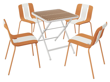 4 Piece Set Of Modern Striped Single Chairs With Folding Square Table