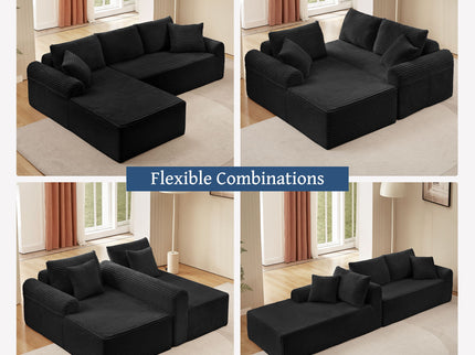 Modular Sectional With Arched Armrests, Includes 3 Back Cushions & 2 Throw Pillows